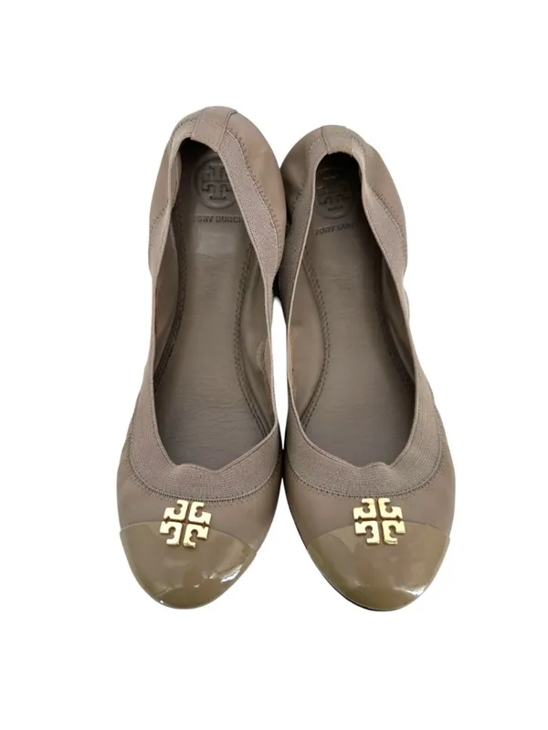 Tory Burch Jolie Ballet Flats Beige Leather Cap Toe Logo Size 8 Quiet Luxury - Image 3