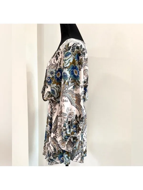 Free People High Plains Printed Mini Dress Boho Floral Dolman Sleeve Size S - Image 4