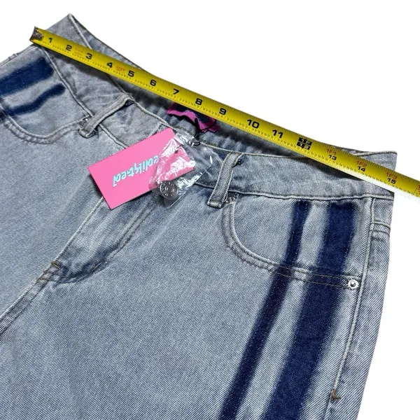 NEW Edikted Side Stripe Low Rise Wide Leg Washed Jeans Capsule Skater Grunge‎ S - Image 10