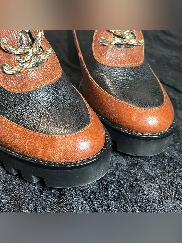 Antonio Melani Penn Platform Combat Boots Black Brown Leather Lug Sole Size 8M - Image 7