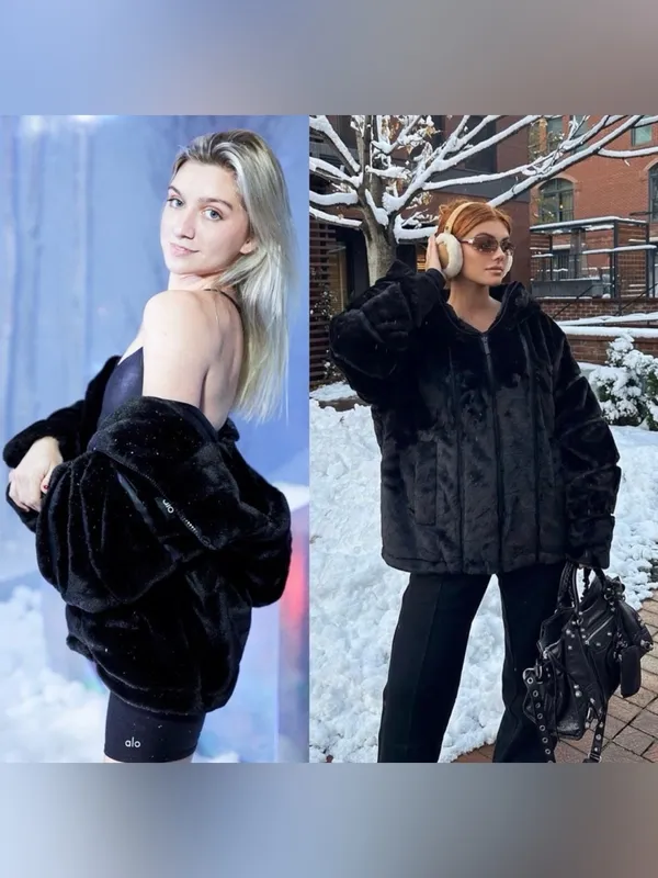 NWT Alo Yoga Knockout Faux Fur Hooded Oversized Jacket Black Size Small - Image 2
