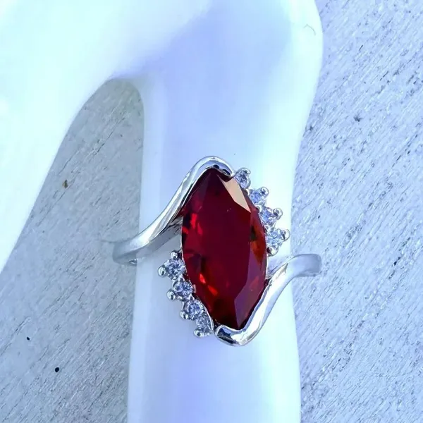Red Marquise Statement Ring Red - Image 4