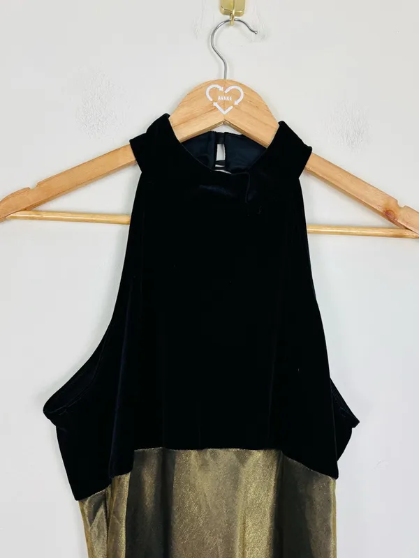 Vintage Roberta 90s Gold Lamé Bias Cut Velvet Halter Maxi Gown 9/10 - Image 3
