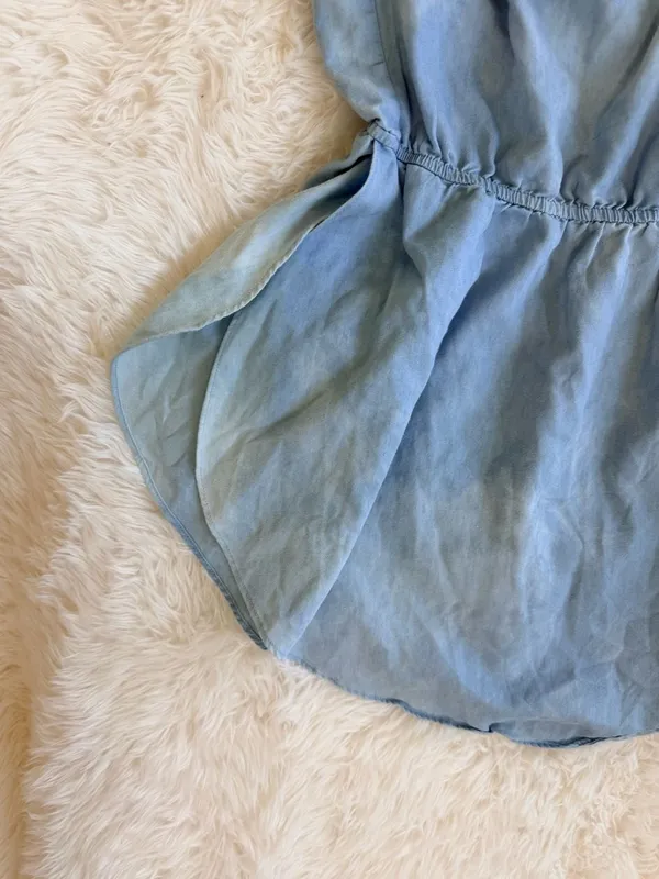 francesca's Strapless Chambray Cotton Ruffle Hem Top - Image 2