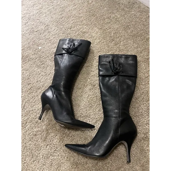 matisse boots 8.5 Knee High Corset Detail Pointy Toe Zipper Closure Blk Leather - Image 13