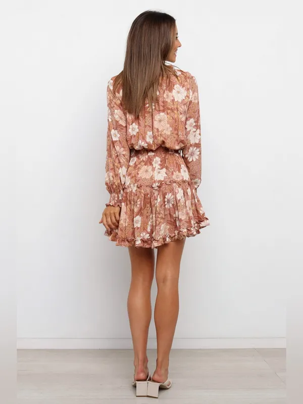 Petal & Pup Kealan Mini Dress Womens Size 0 Brown Floral Smocked Long Sleeve NWT - Image 2