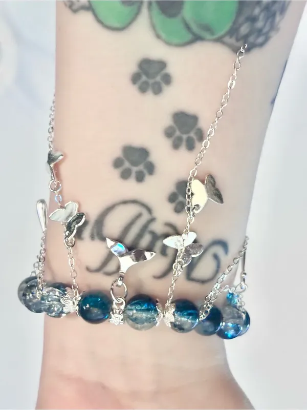 Hand Crafted Blue Beaded Charm Bracelet with Whale Tail And Butterfly Accents - Image 6