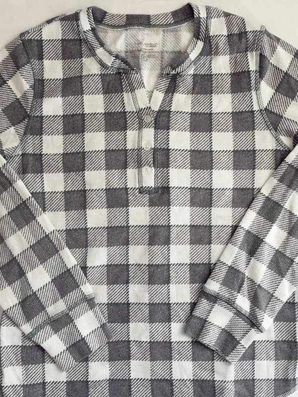 Warm Essentials by Cuddl Duds 2-Piece Lounge PJ Set - L - Grey + Green Plaid - Image 6