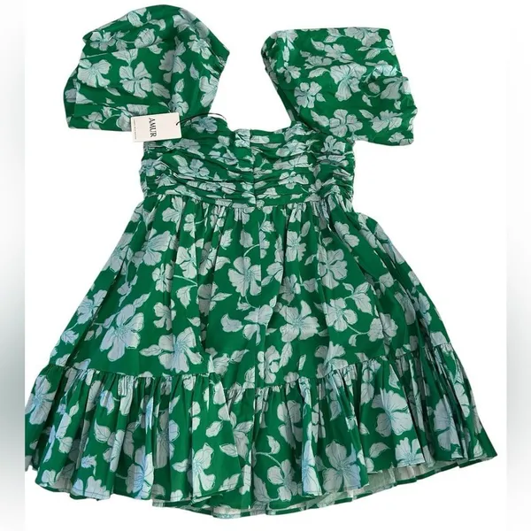 AMUR Martine Mini Dress, Green/White Floral, Size 10, NWT - Image 4