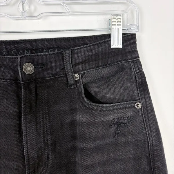 American Eagle Mom Straight Jean Washed Black Denim High Rise Size 2 Regular - Image 6