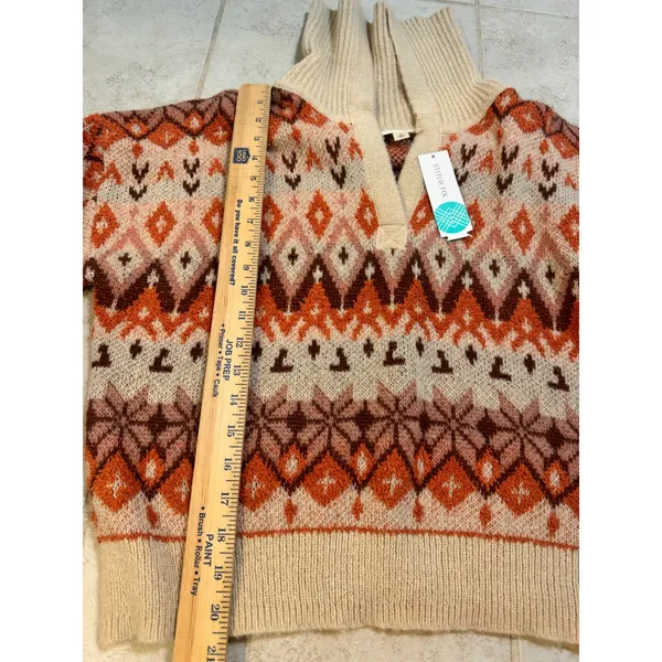 The General Good Fair Isle Collared Sweater Beige Orange Fall Size M NWT - Image 8