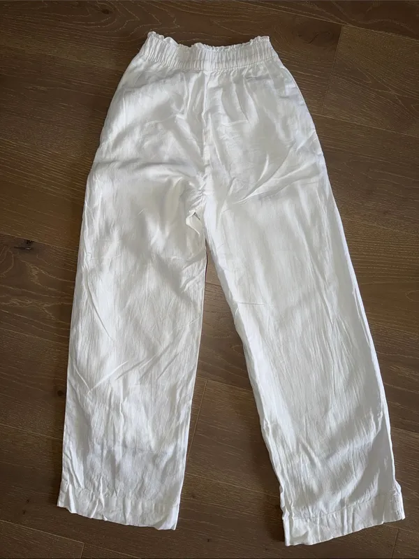 Abercrombie & Fitch White Elastic-Waist Linen-Blend Pants size XS - Image 3