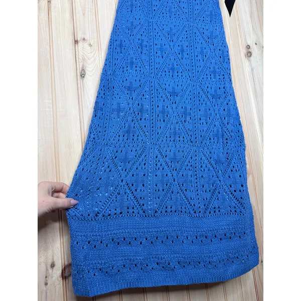 NWT Lulus Adorable Darling Blue Crochet Tie-Strap Midi Dress Holiday Gala Sz M - Image 5