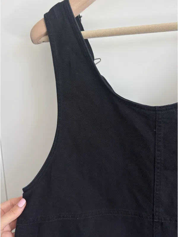 Monki Black Cotton NWOT Overall Mini Dress Pinafore Adjustable Strap Size M - Image 9