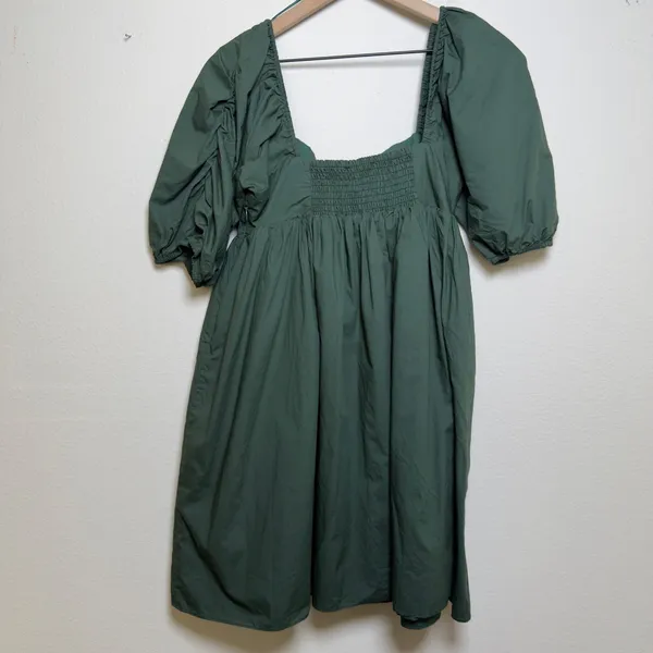 Tuckernuck Hyacinth House Women Dress Medium Green Puff Sleeve‎ Babydoll Mini - Image 4