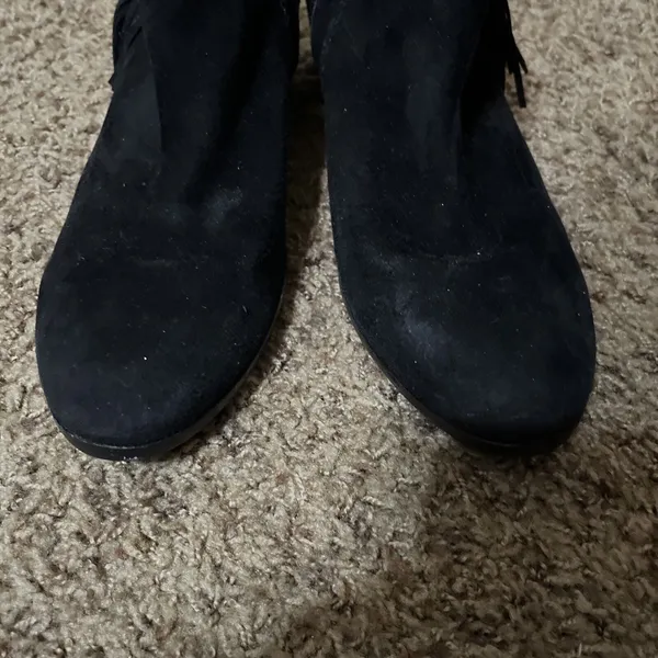 Sam Edelman Black Ankle Bootie‎ Suede Women 9.5M Paige Fringe Block Heel - Image 4