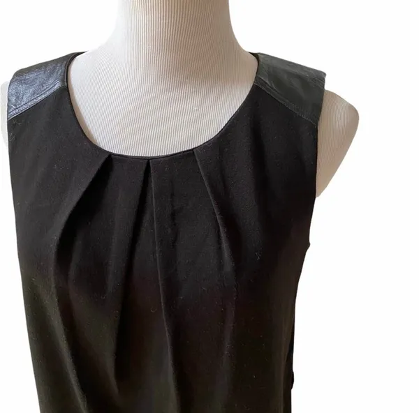 Forever 21 Little Black Dress Sheath Shift Faux Leather Knit S Exposed Back Zip - Image 10