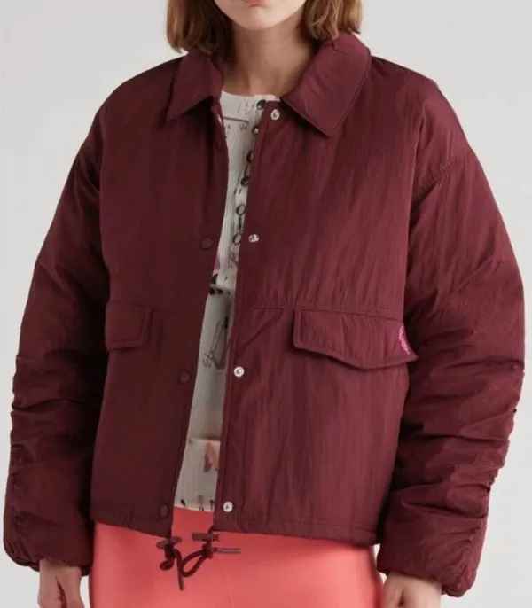 Free People Movement Off the Bleachers Coaches Jacket in Wine size Large - Image 4