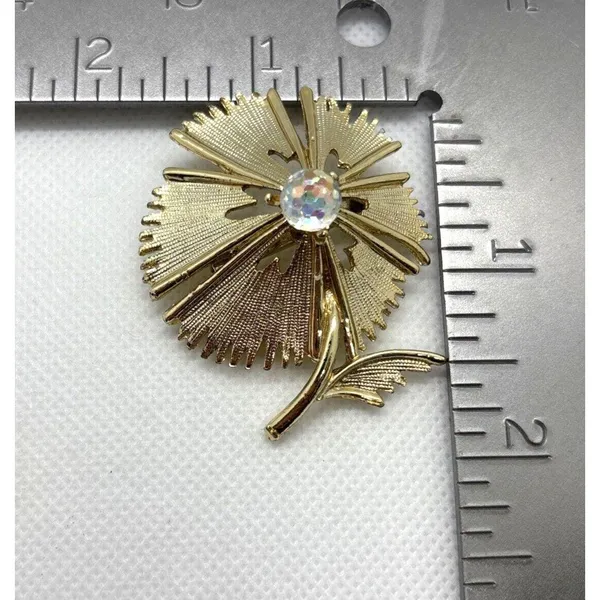 Vintage Unsigned Flower Floral Gold‎ Tone Geodesic Sphere Bead Pin Brooch 1970s - Image 6