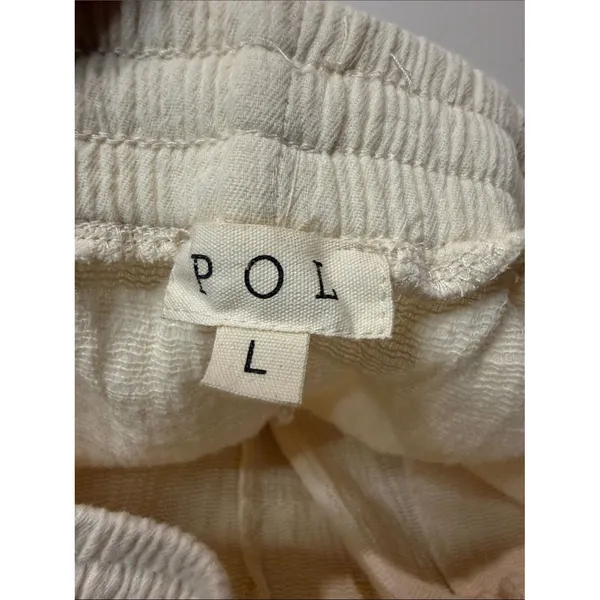 POL Wide Leg Crochet Lace Floral Cream White Elastic Waist Size L 100% Cotton - Image 4