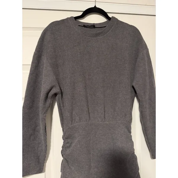 Zara Gray‎ Ribbed Knit Sweater Mini Dress Blend Chunky Structured Tik Tok Flaw - Image 3