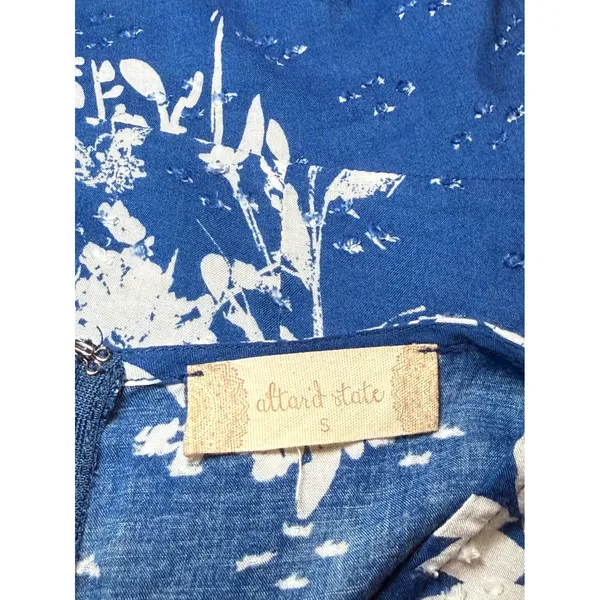 Altar'd State Blue‎ Floral Clip Dot Peplum Blouse Flutter Sleeve Small - Image 5