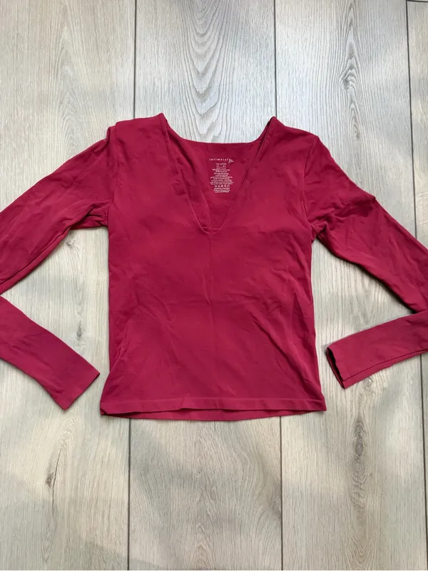 Free People Intimately Women's Long-Sleeve V-Neck Top Burgundy Red Size M / L - Image 4