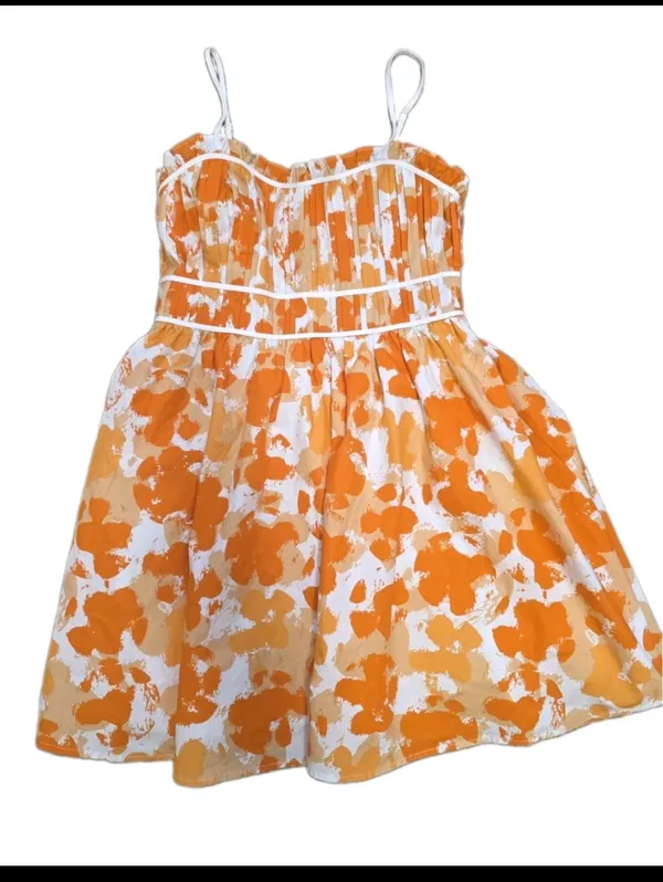 Womens Bright Orange White Floral Mini Dress Size Medium TN Vols Game Day Flirty - Image 2