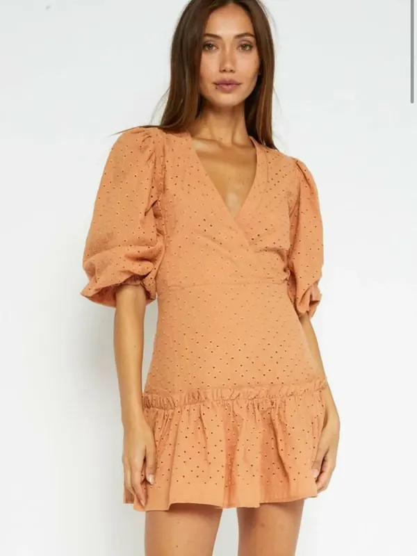 Olivaceous White Eyelet Puff-Sleeve Mini Dress - Image 3
