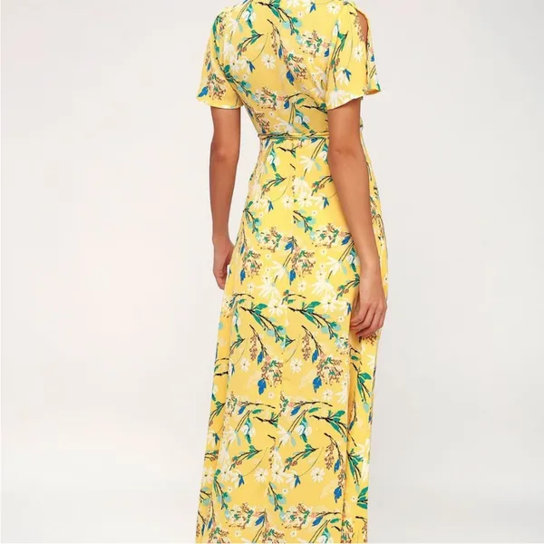 Lulu's Exclusive Yellow Wrap Dress. ‎ M - Image 3