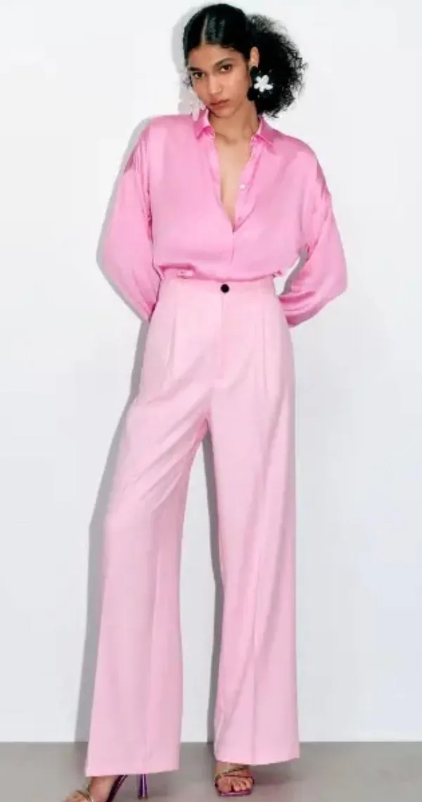 ZARA NWT Pink High-waisted WIDE LEG MENSWEAR STYLE PANTS. - Image 10