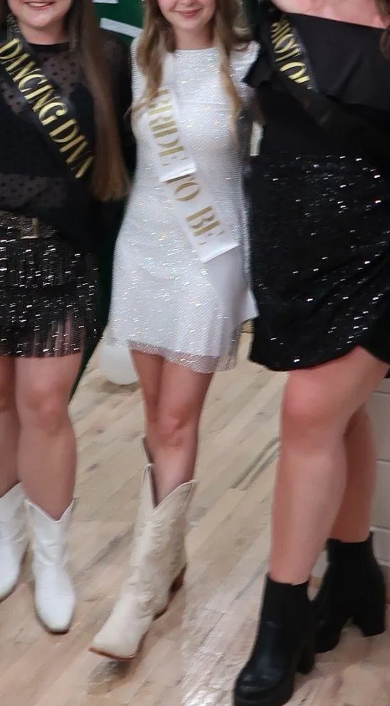 Anna White Rhinestone Mesh Mini Dress - Image 4
