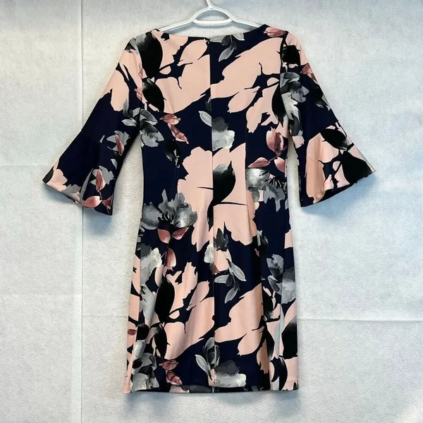 NWT VINCE CAMUTO Women’s Dress Sz 2‎ Navy Blue Floral Bell-Sleeve Shift Cocktail - Image 10