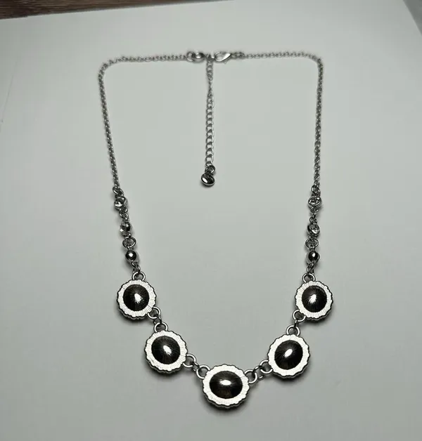 Roman Clear Rhinestone Silver Tone Necklace Signed RMN Adjustable Length - Image 11