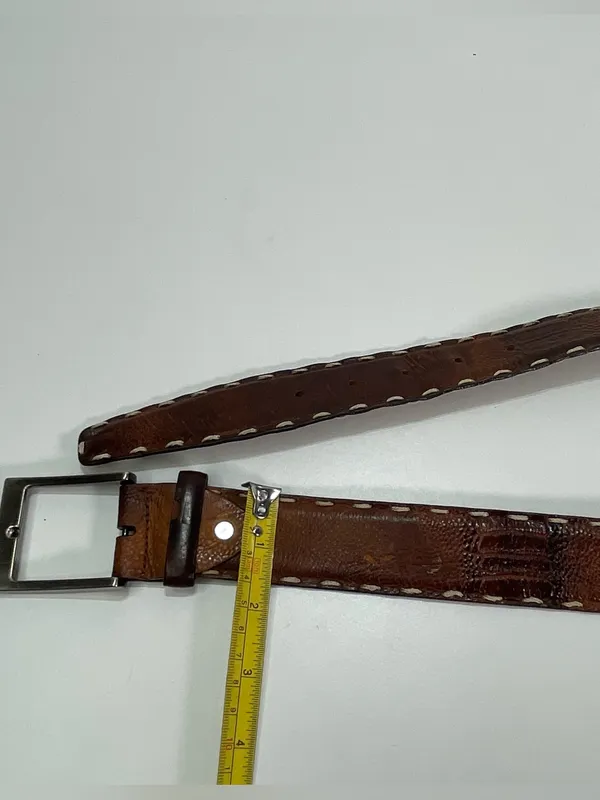 Brown Textured Leather Belt Firenze Made In Italy Brown 40'' Stitched Western - Image 3
