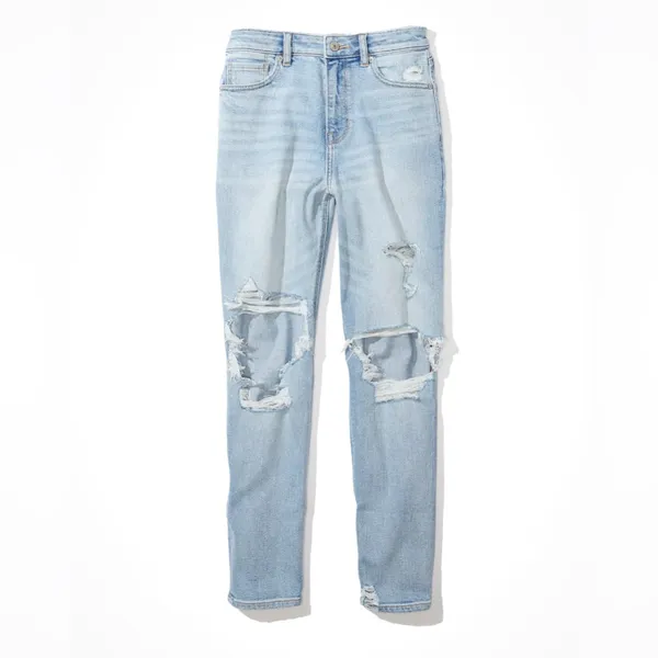 American Eagle Stretch Ripped High Rise Mom Jean in Emotional Blue Size 12 - Image 3
