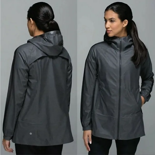 LULULEMON The Drizz Jacket Grey size 10‎ Waxed Coated Water Resistant Reflective - Image 3