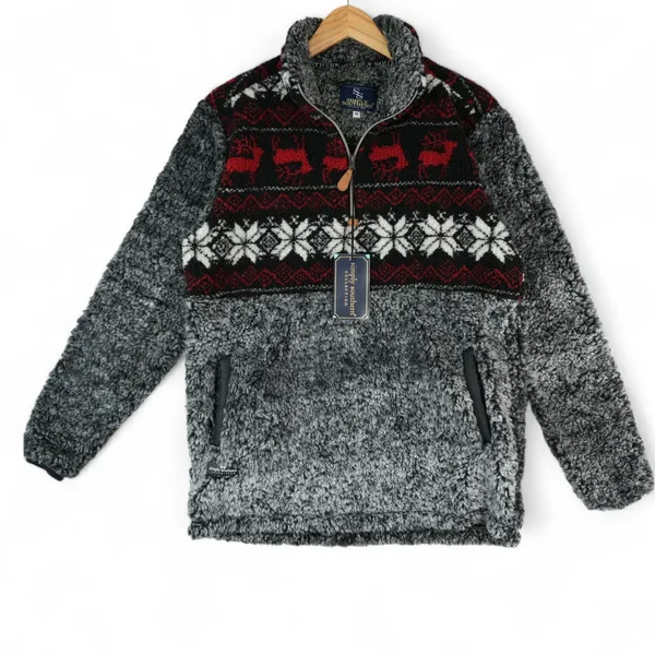 Simply Southern Sherpa Fleece Womens M Faux Fur Fair Isle Quarter Zip‎ Pullover - Image 2