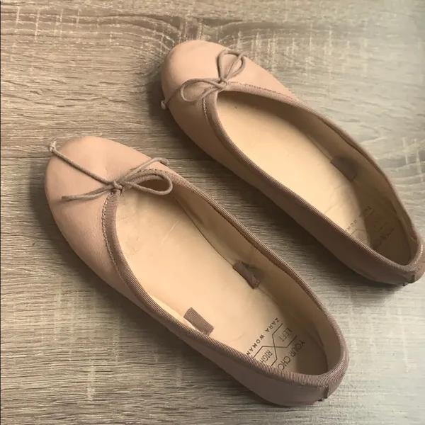 Zara | Leather Ballerina Flats Size 35 Baby Pink - Image 5