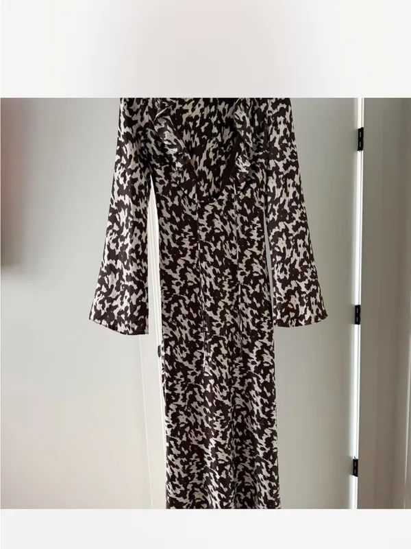 Zara Ruffled V-Neck Maxi Dress in Brown and white - Image 4