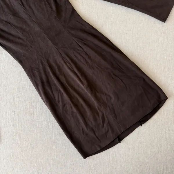 Zara Basic Brown Faux Suede Ruched Long‎ Sleeve Mini Dress XS - Image 4