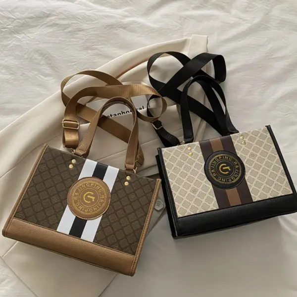 Monogram Stripe Tote Bag G Logo Medallion Top Handle Crossbody Shoulder Bag NIP - Image 5