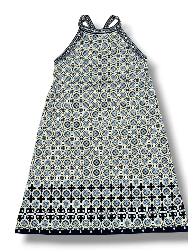 Max Studio‎ Geometric Medallion Print Halter Shift Dress Yellow Blue Medium - Image 12