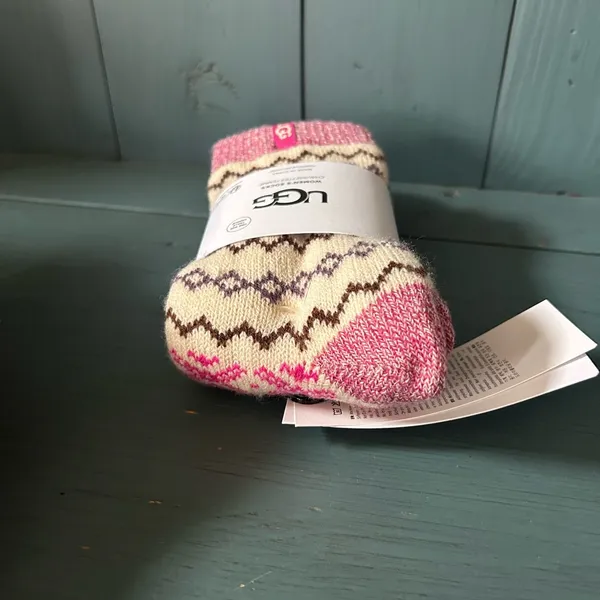 UGG Cream & Pink Fair Isle Wool-Blend Casual Socks (New) - Image 8