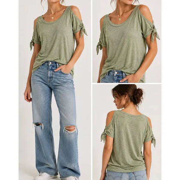 Abercrombie & Fitch Tie Sleeve Tee Small Greenish Casual Soft Girl Top - Image 2