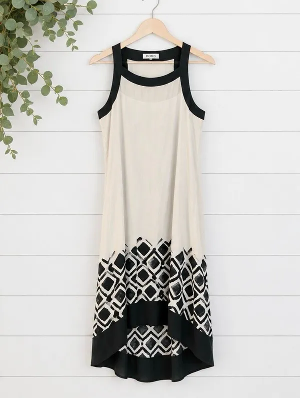 DKNYC square neck black and white high low dress M - Image 8