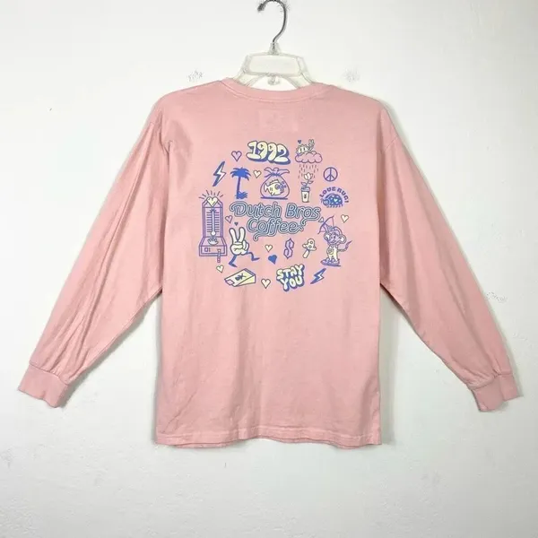 Dutch Bros Coffee Since 1992 Pink Dutch Luv Long Sleeve Graphic Tshirt Size S - Image 2