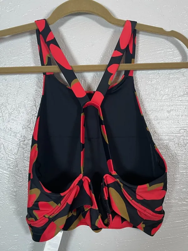 Prana Women XL Black Red Rose Fire Indo Disco Marine Street Swim Bikini Top - Image 3