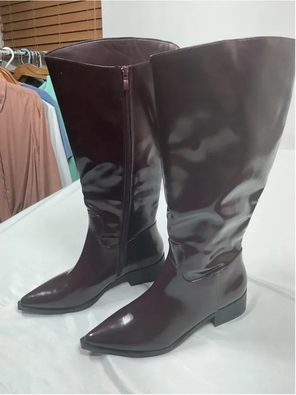Women’s Burgundy Knee High Zip Pointed Toe Riding Boots size 10 - Image 2