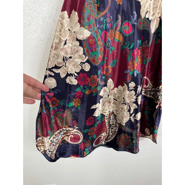 California Dynasty Vintage Floral Paisley Satin Chemise Nightgown Navy Burgundy - Image 3